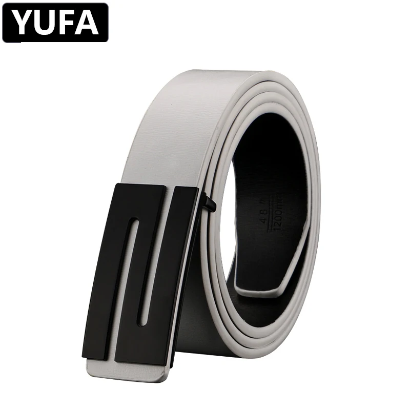 

YUFA Leather Belt Men Smooth Buckle Boys Gray Black Silver Cow Genuine Leather High Quality Luxury Designer Alloy Belts