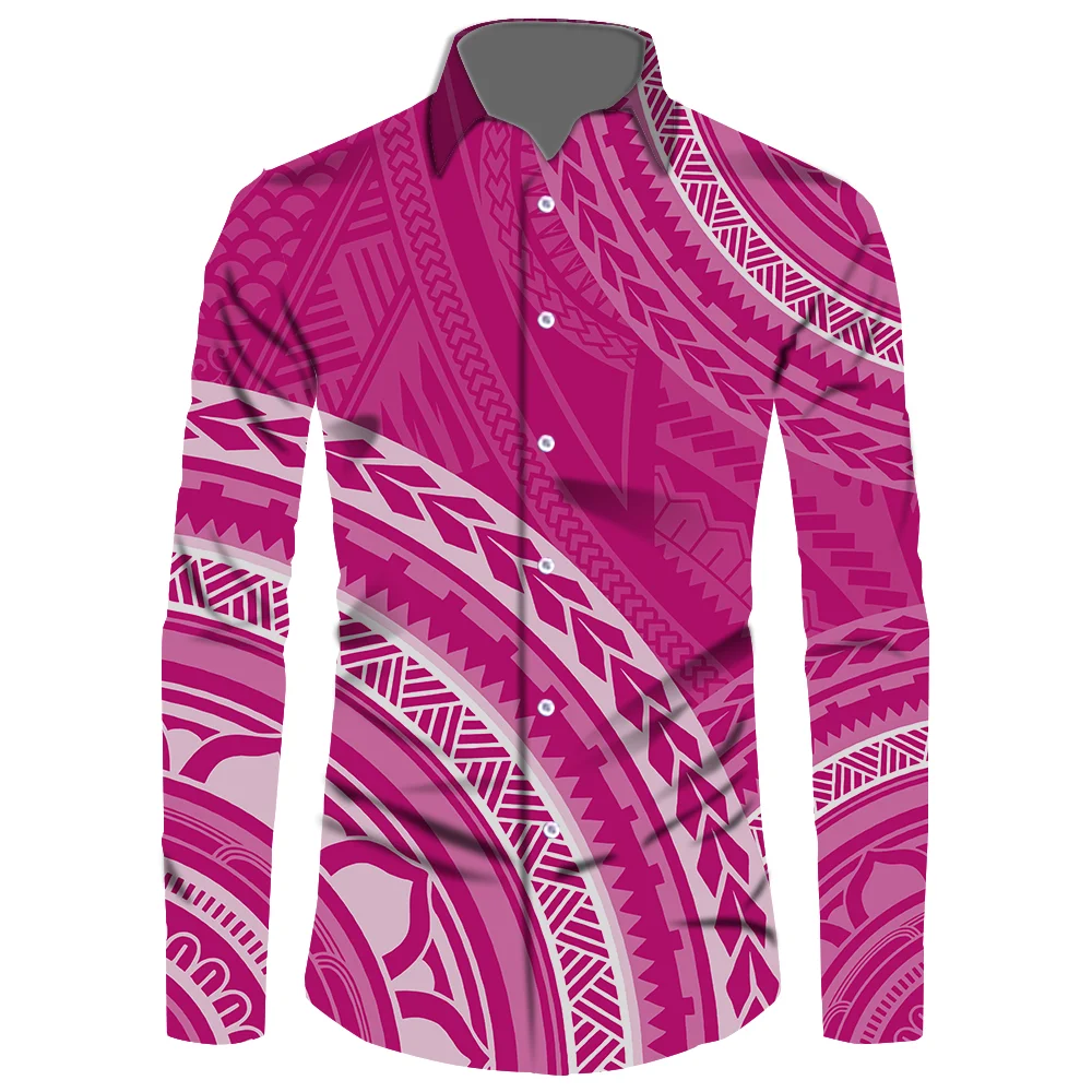 Long Sleeve Shirt Men Viking Clothes Samoan Puletasi Polynesian Samoan Shirts For Men Tribal Island Top Men's Shirt