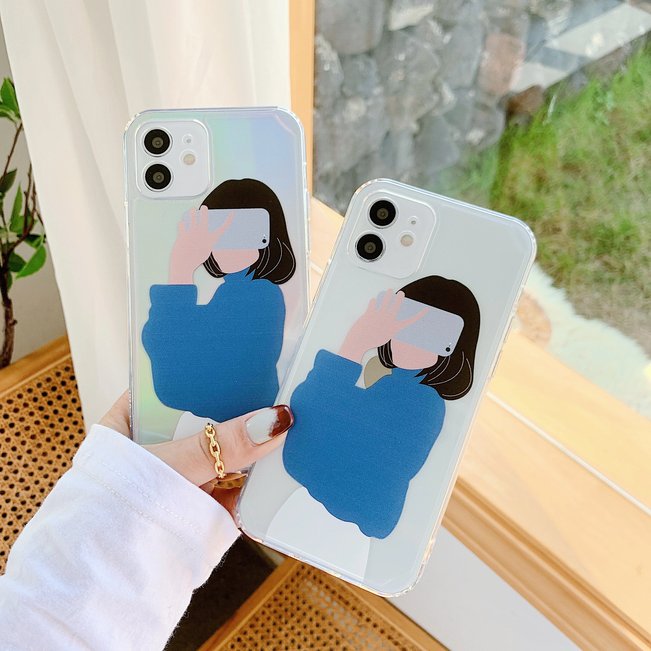 Cute Selfie Girls Clear Case For Iphone 12 Pro Max Xr 7 8 Plus Silicone Laser Glitter Cover For Iphone Se 11 Pro Xs X Cases Phone Case Covers Aliexpress