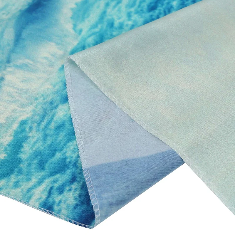 Tropical Island Paradise Beach At Sunset Time with Waves and Misty Sea Image Wall Hanging Tapestry Blue White& Tapestry Wooden