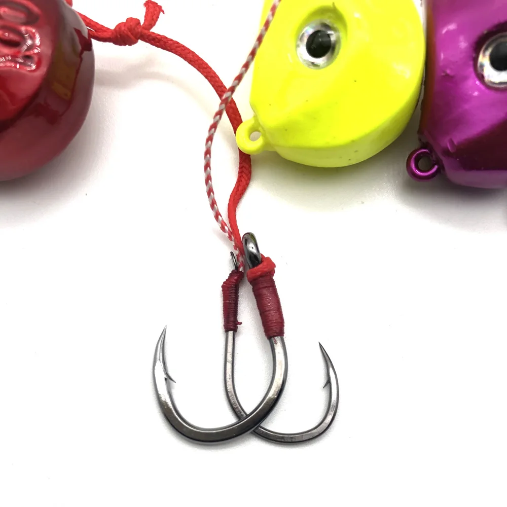 금속 지그 헤드 낚시 후크, 가시 머스타드 후크, 심해 바다 3D 눈 미끼, 지그 글로우 후크, 100g, 120g, 140g, 로트당 3 개