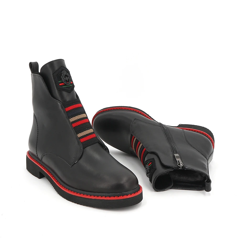 

VAIR MUDO Winter Wool Fur Ankle Boots Women Genuine Leather Square Heel Shoes Keep Warm Round Toe Winter Boots Shoes Women DX128