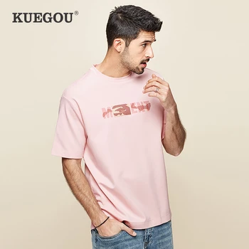 

KUEGOU 2020 Summer Loose Patchwork Pink T Shirt Men Tshirt Brand T-shirt Short Sleeve Tee Shirt Male Fashion Tops 26041