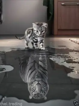 

Cat With Tiger Reflection Animal Photo SILK POSTER Decorative Wall painting 24x36inch