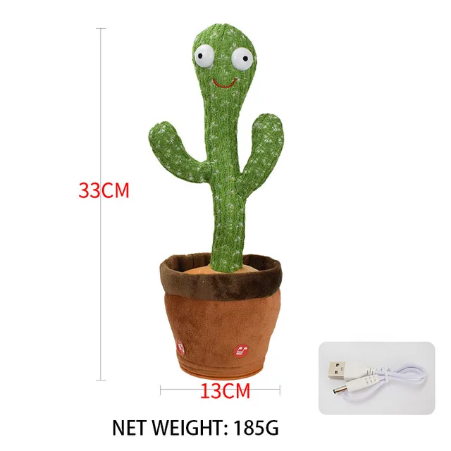 Plush cactus dancing toy, 120 songs, speaker, USB charging, vocal rehearsal, gifts for children 5