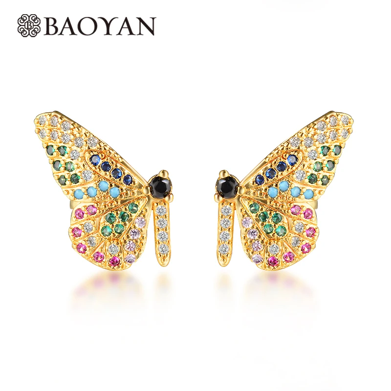 

BAOYAN Fashion Rainbow Cubic Zirconia Stud Earrings Minimalist Cute Women Earrings Gold Plating CZ Butterfly Earrings For Women