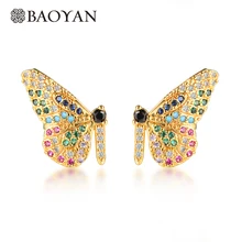 BAOYAN модные радужные серьги с цирконием кубической огранки минималистичные милые женские серьги с золотым покрытием CZ бабочка серьги для женщин