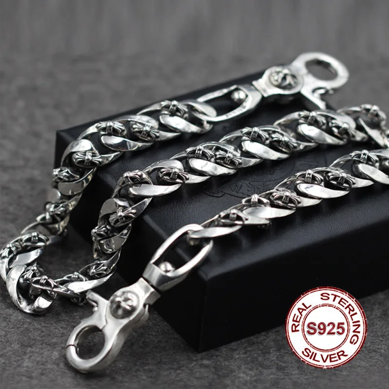 

S925 Men's Sterling Silver Trousers Retro personality punk style Crucifix jewelry coarse chain Girls package chain Send lover's