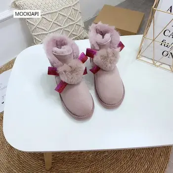 

2019 Chinese brand high quality snow boots, real sheepskin, 100% wool, the most fashionable lace up women's shoes