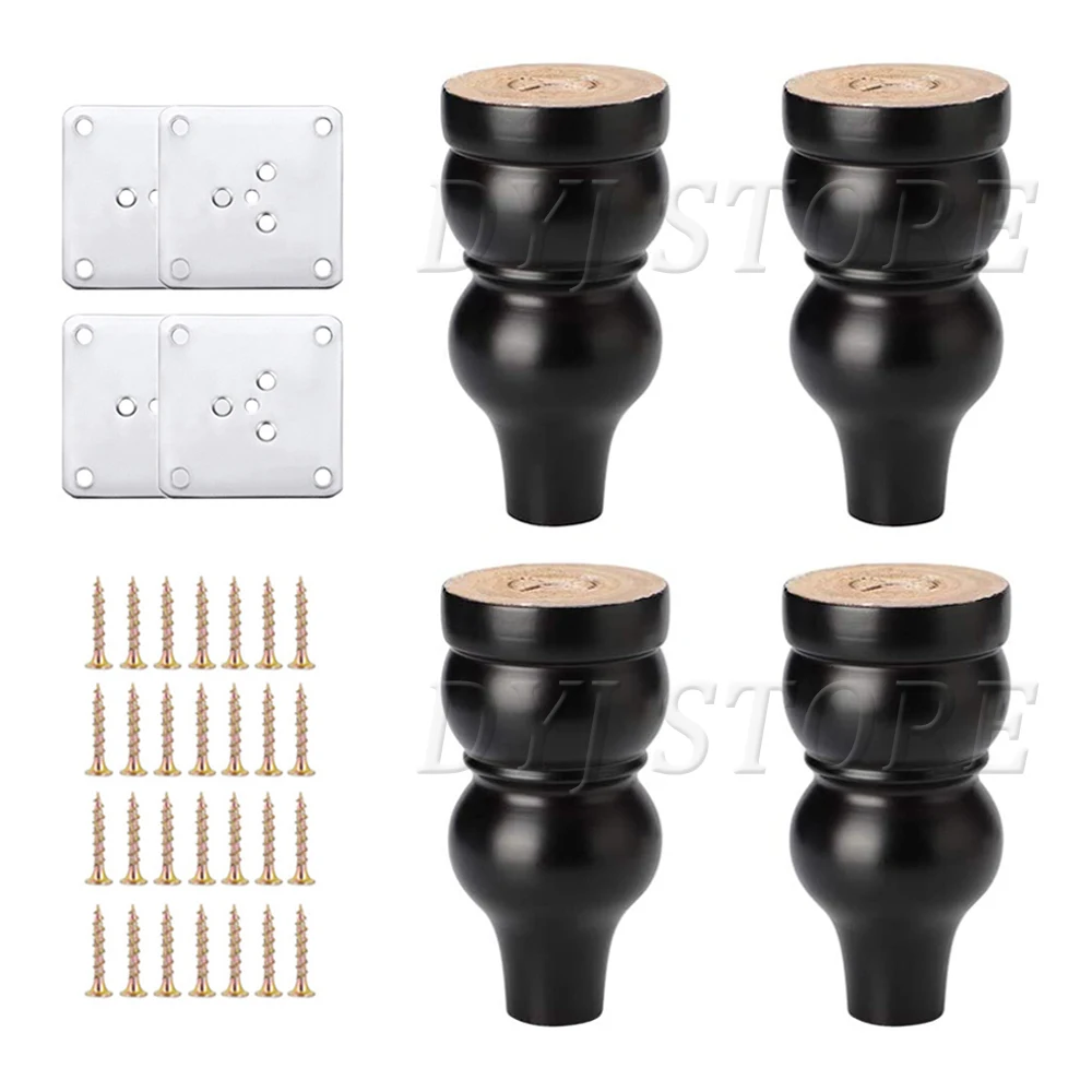 

2 Pack Wooden Furniture Legs, Heavy Duty Wood Round Gourd Furniture Sofa Legs for Couch Dresser Cabinet TV Stands , with Screws