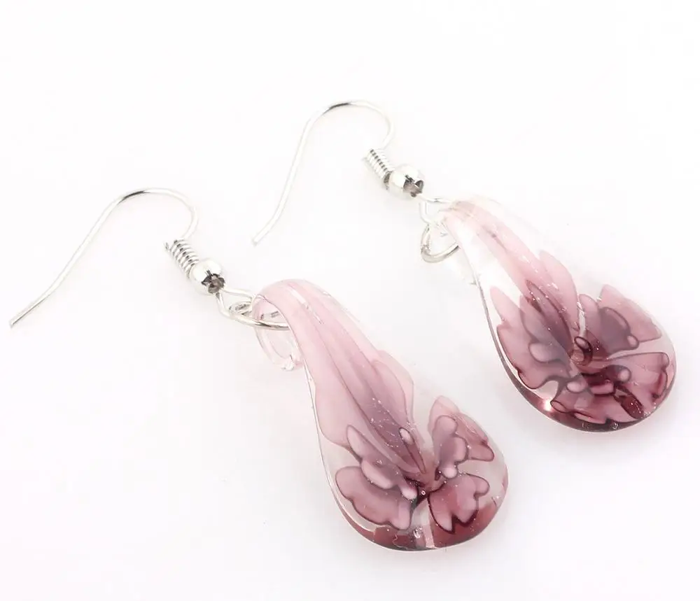Flower earrings handmade murano lampwork glass mix color women's mixed color flower glass earrings thanksgiving gift