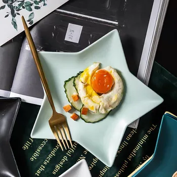 

Nordic Five-pointed Star Shape Dinner Plate Ceramic Sushi Steak Plate Pentagram Breakfast Plate Cake Dessert Dish Tableware