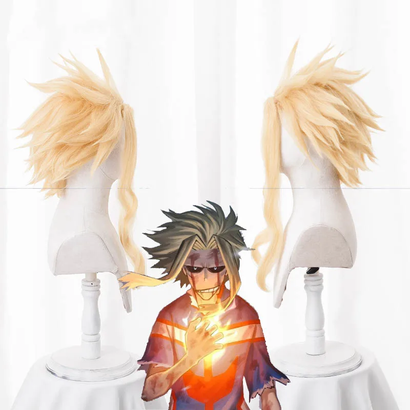 Morematch My Hero Academia Boku No Hiro Akademia All Might Short Golden Synthetic Heat Resistant Cosplay Hair Wig+One Cap