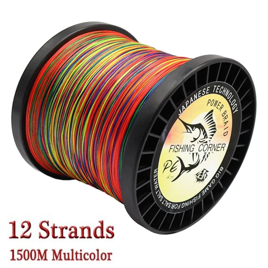 Fc 12 Strands 1500m Braided Line Multifilament 25-230LB Multicolor Super Strong Japan PE Line Saltwater Fishing