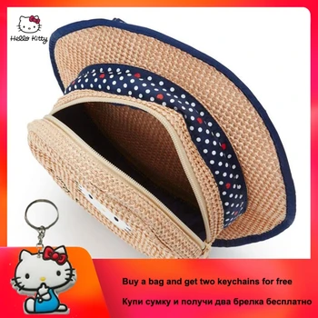 

2019 New HELLO KITTY Diagonal Cross Stitch Grass Wind Shoulder Diagonal HandBag Fashion Cute Beach Bag Straw HK-TT044