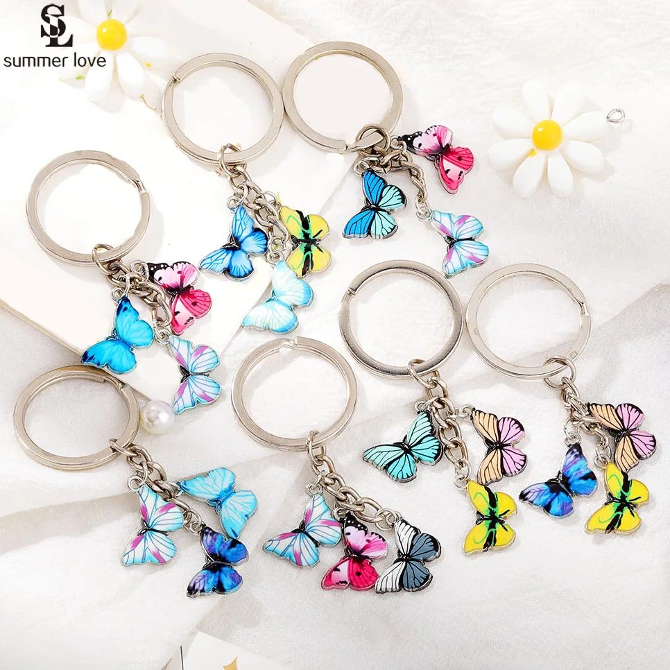 

10pcs/lot Wholesale Butterfly Keychain Holder Enamale Metal Key Chain Car Keyring Women Bags Pendant Accessories