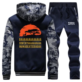 

Jungle Lion king Sunset Men Jacket+Sweatpants 2 Piece Sets Thick Hoodies Men Warm Sports Suit Brand Jacket Zip Trousers Clothing