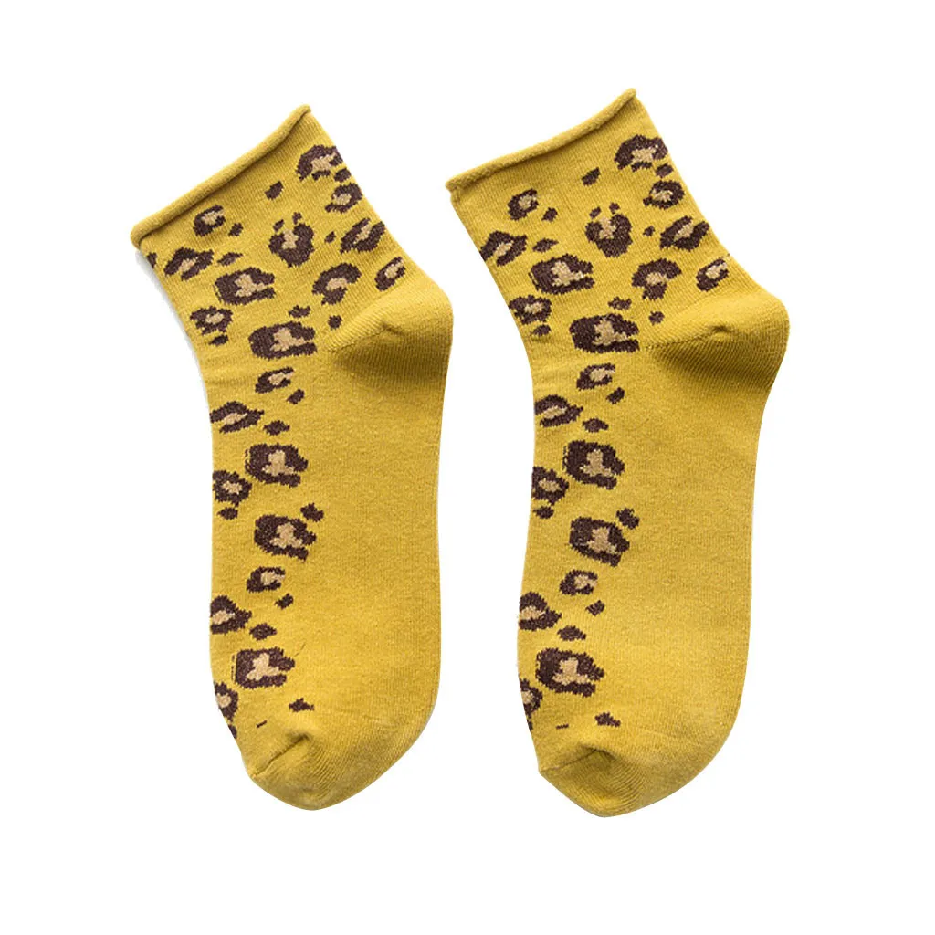 Yellow Носки средней длины модные унисекс женские и мужские осенне-зимние леопардовые хлопковые носки средней длины забавные счастливые носки skarpetki damskie - Цвет: Yellow