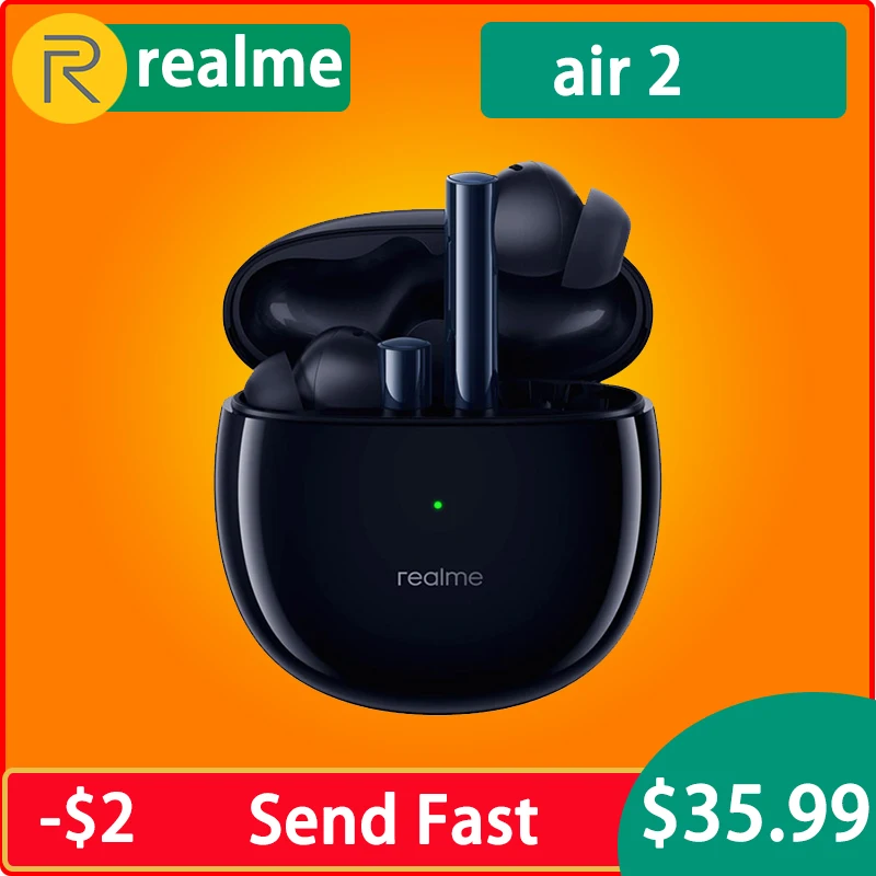 realme buds air 2 ANC Wireless Bluetooth Earphone 25hrs Total Playback 88ms Super Low Latency 10mm Hi-Fi Bass Boost REAL STOCK |