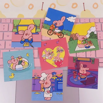 

7Pcs/set 8*8cm Korean Cartoon Pink Animals INS Album HD Photo Card Self Adhesive Stickers Photocard