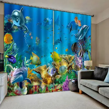

Ocean curtains beautiful Photo Fashion Customized 3D Curtains blue dolphin curtains