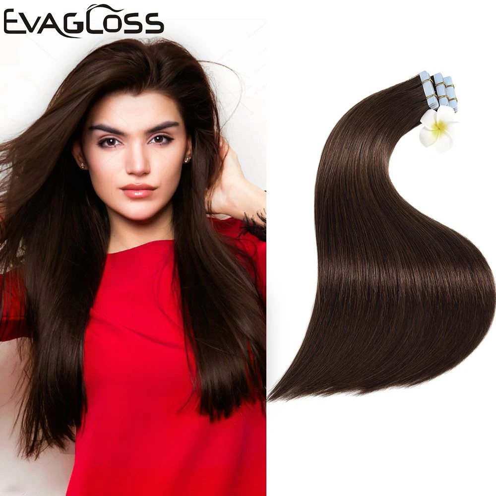 

EVAGLOSS Tape In Human Hair Extensions Skin Weft Machine Remy 20pcs Adhesive Double Sided Tape In Hair Extensions