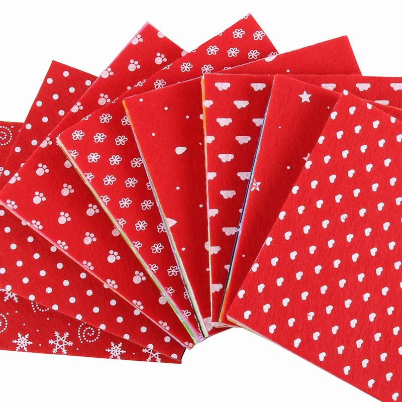 1mm Thickness Printed Non Woven Felt Polyester Fabric For DIY Handmade Sewing Doll&Crafts Material 10Pcs/Pack 15x15cm