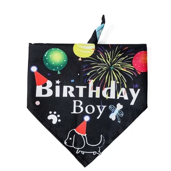 

4 Pcs Birthday Theme Print Washable Dog Triangle Bibs Pet Kerchief Scarf for Dog R9JC
