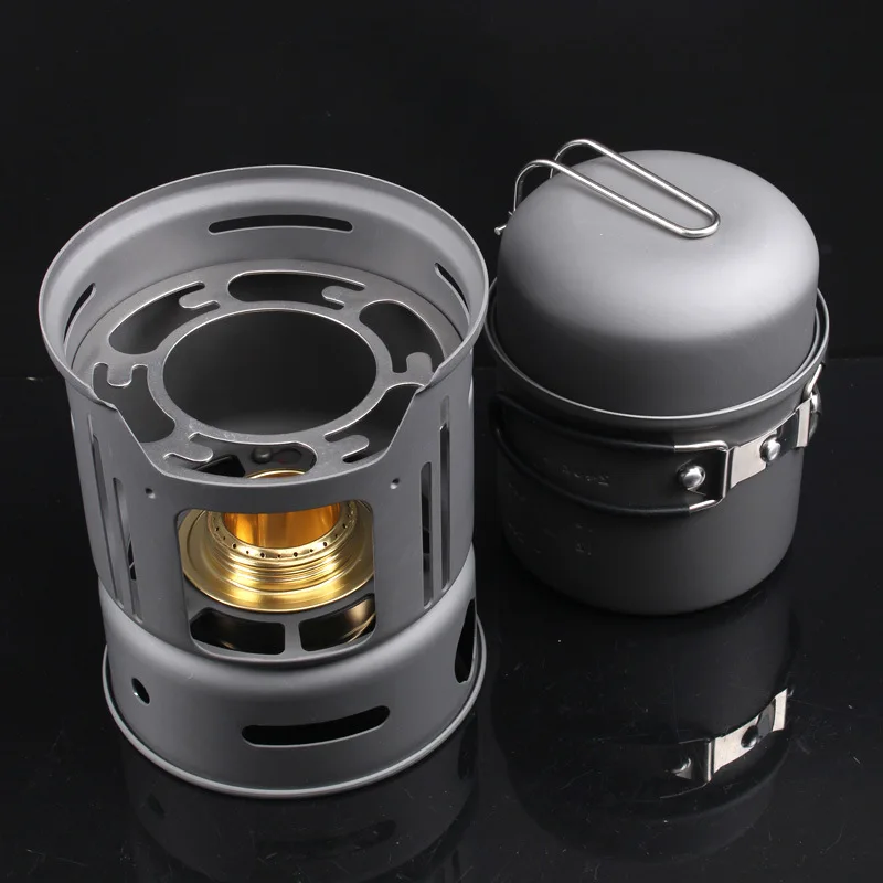 

Outdoor Portable Camping Pot Single Pot Tableware 1-2 Picnic Wind Gasification Alcohol Stove