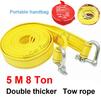 

5 m 8 ton double thicker Towing Pull Ropes Strape Cable with Hooks for Duty Car Truck Trailer SUV Road Recovery car accessories