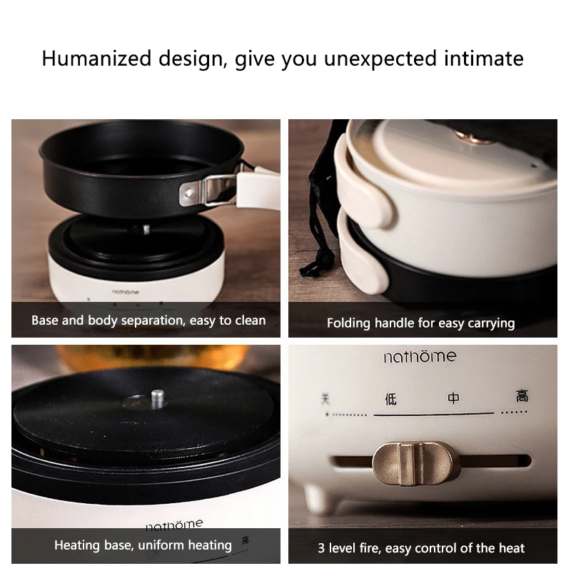  220V Multifunction Electric Hot Pot with Folding Handle Mini Portable Travel Induction Cookers Spli