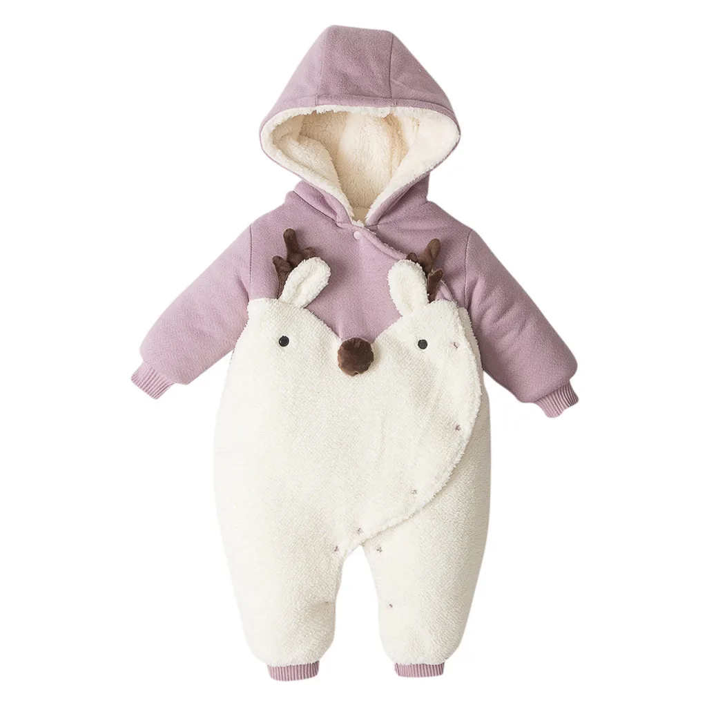 Зимняя теплая куртка для новорожденных девочек с героями мультфильмов плотный Снежный комбинезон на пуговицах с героями мультфильмов для малышей модное пальто, комбинезон - Цвет: Pink