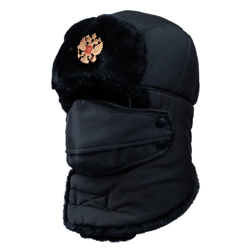 BK National Emblem Зимние теплые шапки-ушанки, шарф для мужчин и женщин, русский Охотник теплая шапка, кавалер, ушанка, лыжная шапка для снежной погоды, шапка с маской Fack - Цвет: BK National Emblem