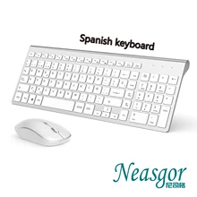 Neasgor новейшая испанская беспроводная клавиатура и мышь 2,4 ГГц стабильное соединение для офиса, дома, путешествия презентация