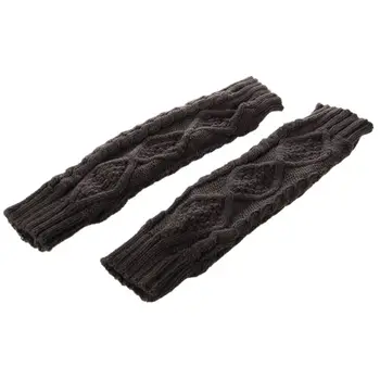 

Womens Cashmere Protection Knitted Wool Long Fingerless Arm Warmers Gloves gray