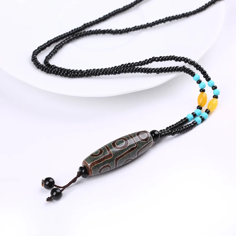 Микс натурального Тибета ДЗИ кулон ожерелье для женщин и мужчин ожерелье из бусин, цепочка амулеты ювелирные изделия-талисманы целебная кристальная цепочка для свитера - Цвет камня: Синий