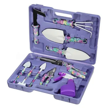 

Colorful Garden Tool Set 10 Pieces Hand Tool With Trowel Pruner Rake Shovel Grass Shear Spray Bottle Storage Case