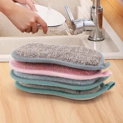 Scouring Pad Dish Brush Double Sided  Reusable Cleaning Magic Sponges Cloth Wipers Decontamination Dish Towels Kitchen Items