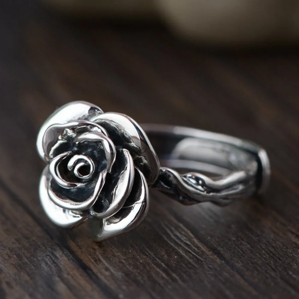 Rose Ring - S925 Silver Rose Ring Wholesale Retro Style