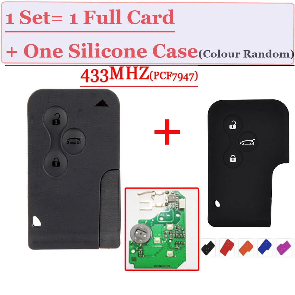 XNRKEY Replacement Remote 3 Button Smart Card PCF7947 Chip 433Mhz For Renault Megane Card with 1 Free Silicone Case