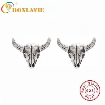 

BONLAVIE S925 silver temperament Earrings lovers RETRO art ox horn silver earrings silver jewelry for women
