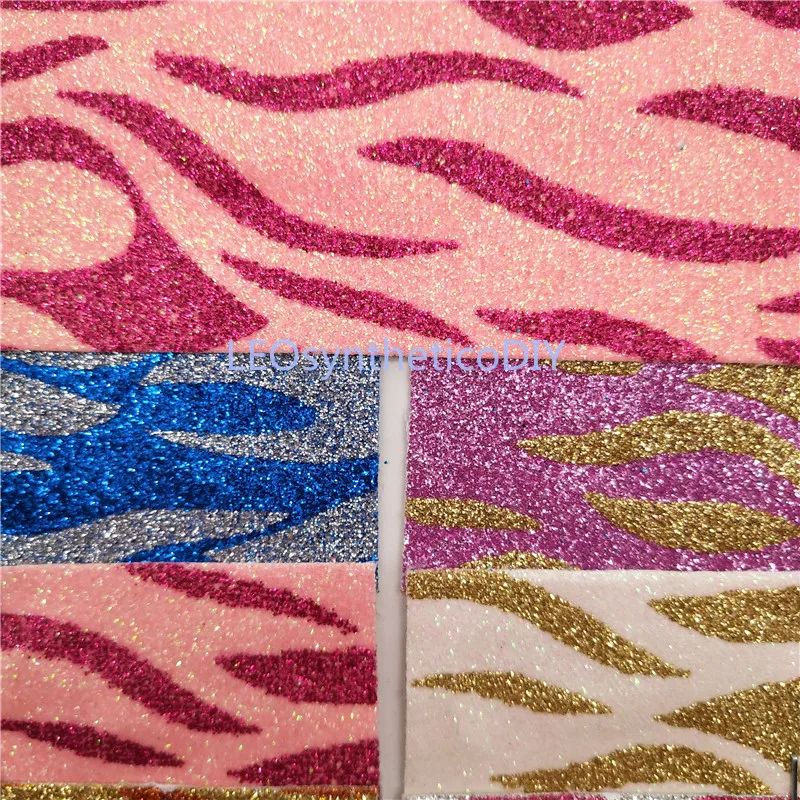 90X134CM ZEBRA Printed Glitter Fabric Cuero Sintetico Leather For Making Bows Accessories LEOsyntheticoDIY P1555 | Дом и сад