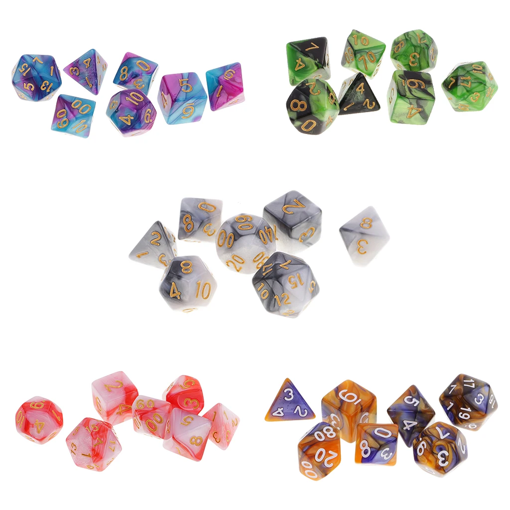 7Pcs Polyhedral Dice Double-Colors Polyhedral Game Dice for RPG Dungeons and Dragons DND RPG MTG D20 D12 D10 D8 D6 D4 Table Game