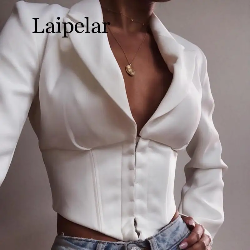 Осенняя уличная одежда Laipelar двубортные белые короткие женские блейзеры и куртки