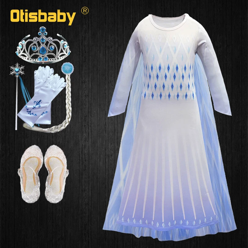 Snow Queen 2 White Girls Anna Elsa Dress Halloween Costume Child Christmas Children Gowns Infant Chrismas Kids Holiday Dress