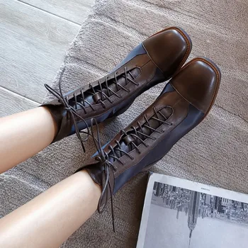 

Tanariya New Arrival Shoes woman Boots women Ankle boots with square toe and thick heel flat leather boots for ladies