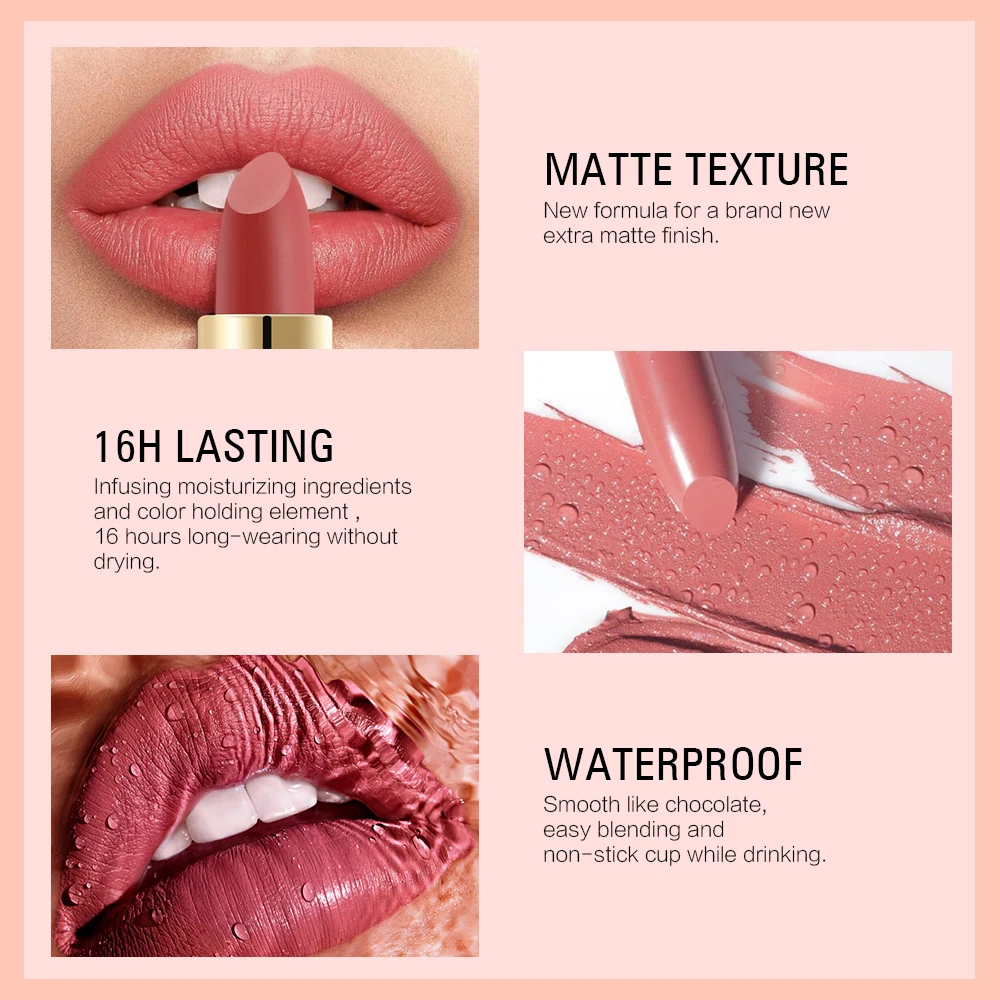 SACE LADY 9 Colors Lips Makeup Waterproof Silky Matte Lipstick Long Lasting Moisture Lipstick Matte Red 5
