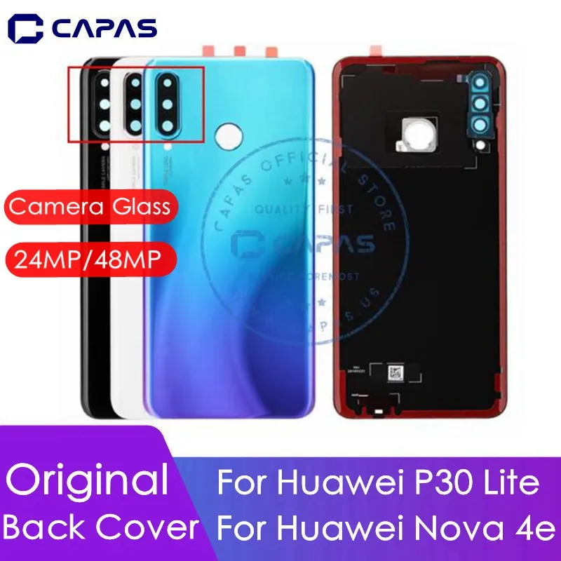 Для huawei P30 Lite крышка батареи+ камера Стекло Объектив 24MP/48MP для huawei nova 4e задняя дверь Замена Ремонт Запчасти