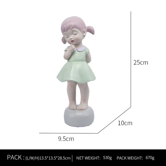 Ornaments For Home Cute Girl Rabbit Elephant Horse Statues Sculptures Figurines For Interior Room Decor Living Room Decoration little girl C