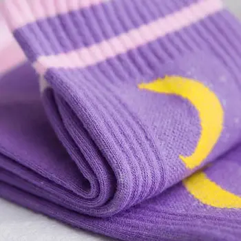 

Men Men Women Harajuku Hip Hop Autumn Elastic Rib Trim Long Crew Socks New Moon Letters Stripes Printed Couples Cotton Tube 4